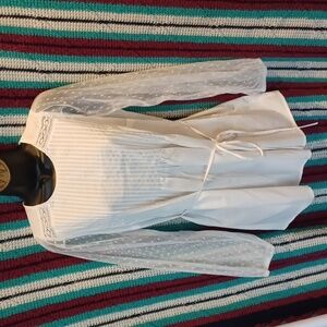 Motherhood Maternity White Tie Waist Blouse with Lace Detailed Sleeves, EUC
